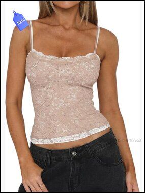 Double Layer Lace Camisole Tank Scoop Neck Y2K Trendy Cami Top